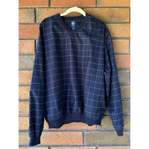 Vintage Jantzen Golf Pullover Windbreaker Jacket | Navy Plaid | Mens Size Medium - Picture 1 of 13